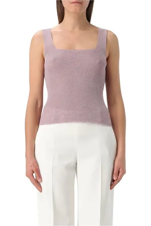 Twin-Set Tops, Dames, Paars, M, Polyester, Elegante Ribgebreide Top