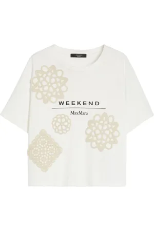 Max Mara Tops, Dames, Wit, L, Katoen, Witte Biologisch Katoenen T-shirt met Grafische Details