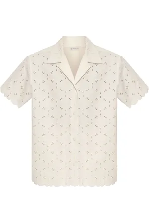Moncler Blouses & Shirts, Dames, Wit, XS, Katoen, Wit Geborduurd Katoenen Overhemd