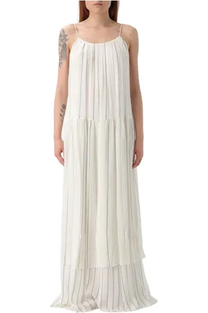 HUGO BOSS Kleedjes, Dames, Wit, S, Elegante Midi Jurk Flatterende Silhouet