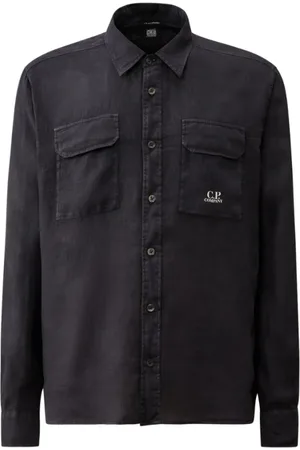 C.P. Company Overhemden, Heren, Blauw, M, Linnen, Linnen Overhemd Total Eclipse Lange Mouw