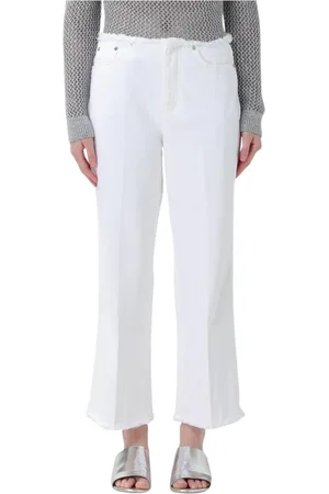 Michael Kors Jeans, Dames, Wit, L, Katoen, Witte Wide Leg Jeans Met Raffelzoom