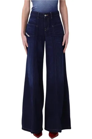 Diesel Jeans, Dames, Blauw, W26, Denim, Wijde Pijp Denim Jeans voor Vrouwen