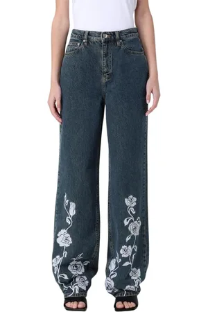 ROTATE Jeans, Dames, Blauw, W27, Katoen, Rose Print Wide Leg Jeans