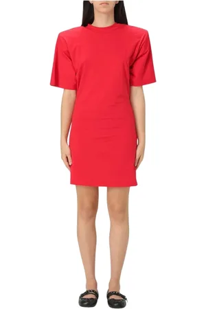 Pinko Kleedjes, Dames, Rood, M, Stijlvolle Midi Jurk met Wijd Uitlopende Zoom