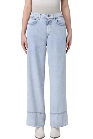 Dondup Jeans, Dames, Blauw, W30, Stijlvolle Gnawed Wide Leg Jeans