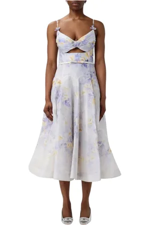 ZIMMERMANN Kleedjes, Dames, Paars, S, Linnen, Elegante Bloemen Midi Jurk