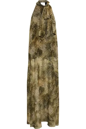 Gestuz Kleedjes, Dames, Veelkleurig, 2Xl, Polyester, Gouden Slang Maxi Jurk met Riem