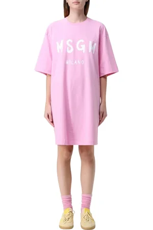 Msgm Kleedjes, Dames, Roze, S, Katoen, Roze Logo Jurk