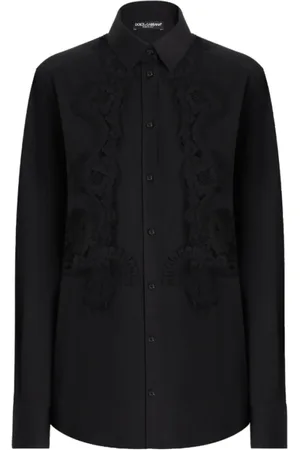 Dolce & Gabbana Blouses & Shirts, Dames, Zwart, L, Katoen, Zwart Shirt met Kantinzetten en Knopen