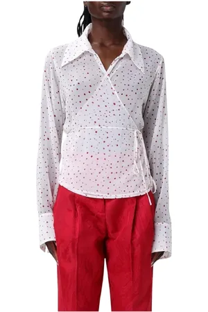 Des Phemmes Blouses & Shirts, Dames, Wit, M, Polka Dot Wrap Blouse