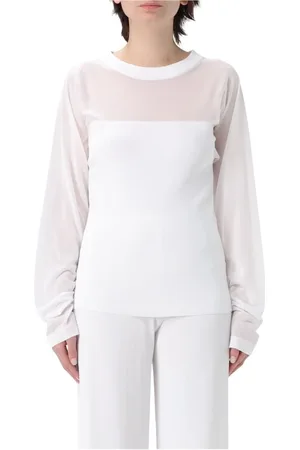 LIVIANA CONTI Truien, Dames, Wit, S, Witte Geribbelde Mesh Top