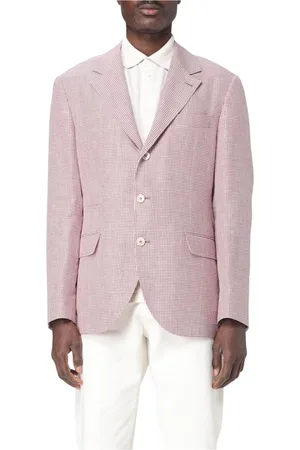 Brunello Cucinelli Jassen, Heren, Rood, 2Xl, Gingham Linen Classic Fit Blazer