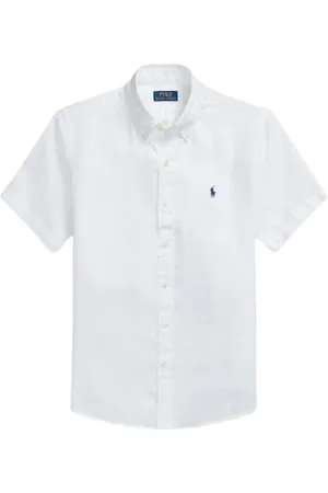 Ralph Lauren Overhemden, Heren, Wit, S, Linnen, Custom Fit Linnen Overhemd