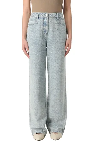 IRO Jeans, Dames, Blauw, L, Katoen, Wijde Pijp Rhinestone Jeans