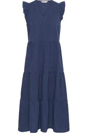Part Two Kleedjes, Dames, Blauw, XL, Katoen, Vrouwelijke Jurk met Ruchedetails