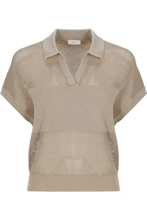 PESERICO SIGN Tops, Dames, Bruin, XS, Katoen, Bruine Katoenmix Sweater met Lurex