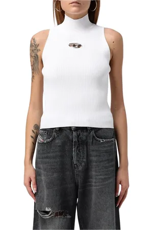 Diesel Tops, Dames, Wit, M, Moderne Geribbelde Mouwloze Top