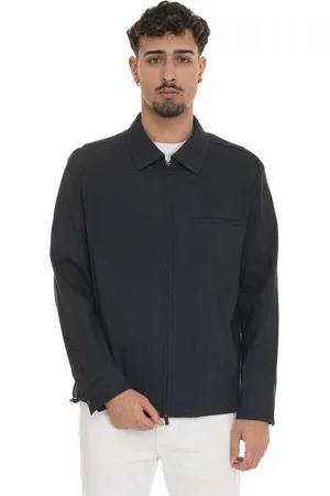HUGO BOSS Jassen, Heren, Blauw, L, Linnen, Korte Harrington-jas met rits