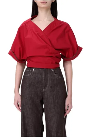 Brunello Cucinelli Blouses & Shirts, Dames, Rood, M, Rode V-hals Wrap Top Korte Mouwen
