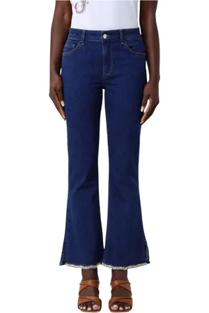 Liu Jo Jeans, Dames, Blauw, W26, Katoen, Wijde Jeans met Versierde Zoom