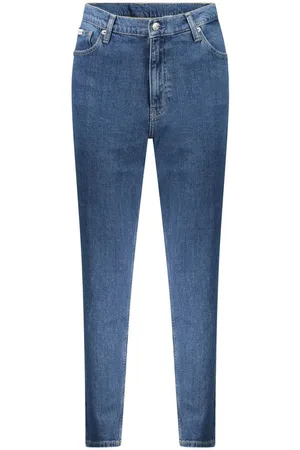 Calvin Klein Jeans, Dames, Blauw, W30 L28, Katoen, Blauwe Katoenen Mom Jeans met Logo