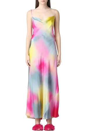Msgm Kleedjes, Dames, Veelkleurig, M, Fuchsia Tie Dye Maxi Jurk