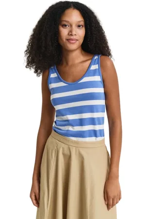 GANT Tops, Dames, Veelkleurig, L, Katoen, Blauw Gestreepte Tanktop