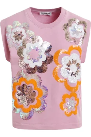 Essentiel Antwerp Tops, Dames, Roze, S, Katoen, Pailletmouwloze sweatshirt