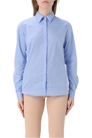 FAY Blouses & Shirts, Dames, Blauw, L, Katoen, Elegante Gekraagde Katoenen Overhemd