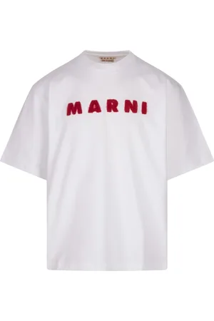 Marni Tops, Heren, Wit, L, Katoen, Witte T-shirts en Polos met Mohair Borduurwerk