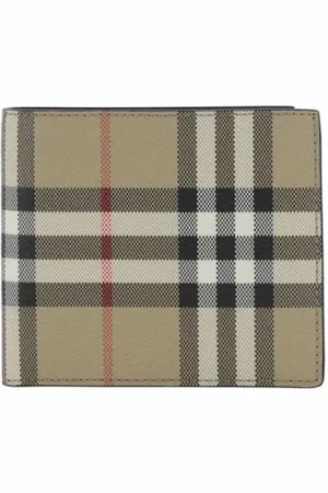 Burberry Accessoires, Heren, , ONE Size, Leer, Geruit Patroon Portemonnee met Dubbele Slots