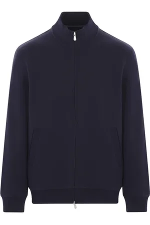 Brunello Cucinelli Sweatshirts & Hoodies, Heren, Blauw, M, Katoen, Blauwe sweater met rits en zakken