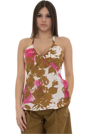 Liu Jo Tops, Dames, Veelkleurig, L, Katoen, Tegelprint V-hals Spaghetti Strap Top