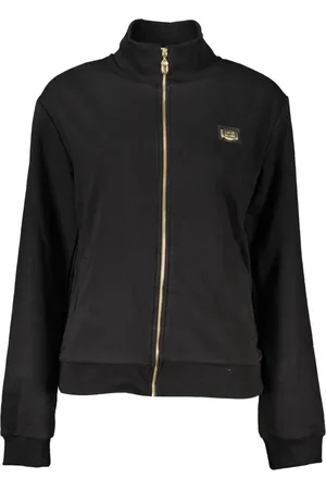 Roberto Cavalli Sweatshirts & Hoodies, Dames, Zwart, M, Zwarte Sweater met Rits voor Dames met Print