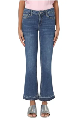 Liu Jo Jeans, Dames, Blauw, W31, Katoen, Klassieke Blauwe Bootcut Jeans met Rauwe Zoom