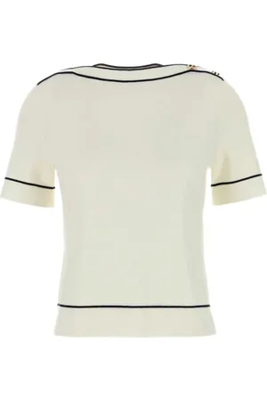 Gucci Tops, Dames, Wit, L, Witte Boothals Top met Logo Knopen