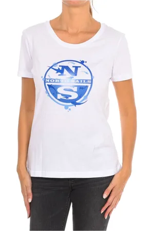 North Sails Tops, Dames, Wit, M, Katoen, T-shirt met korte mouwen en geribbelde halslijn