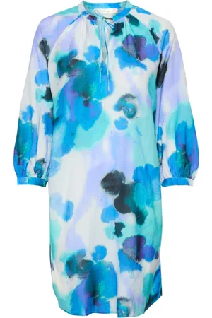 INWEAR Kleedjes, Dames, Veelkleurig, XS, Katoen, Blauwe Waterverf Druppels Tuniek Jurk