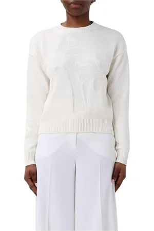 Max Mara Truien, Dames, Wit, M, Katoen, Witte Gebreide Trui met Geborduurd Detail