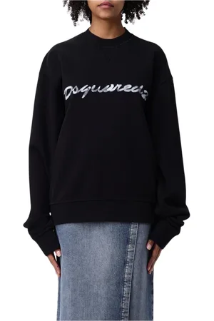 Dsquared2 Sweatshirts & Hoodies, Dames, Zwart, XS, Katoen, Logo Print Zwarte Vrouw Sweatshirt