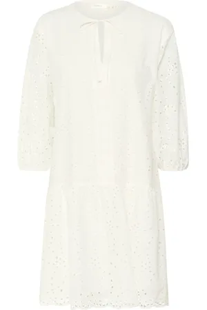 INWEAR Kleedjes, Dames, Wit, S, Katoen, Witte Geborduurde Korte Jurk