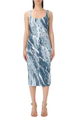 Roberto Cavalli Kleedjes, Dames, Veelkleurig, M, Blauwe Marmeren Print Midi Jurk