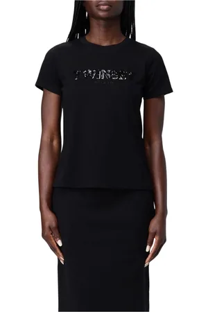 Twin-Set Tops, Dames, Zwart, S, Chique Sequin Logo T-Shirt