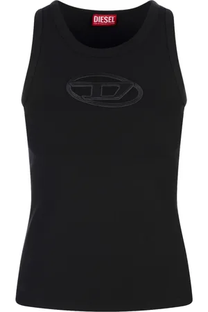 Diesel Tops, Dames, Zwart, L, Katoen, Zwarte Top met Borduurwerk