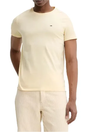 Tommy Hilfiger Tops, Heren, , L, Katoen, Gele korte mouwen katoenen T-shirt