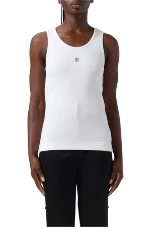 Givenchy Tops, Dames, Wit, S, Katoen, Geribbelde tanktop met logodetail