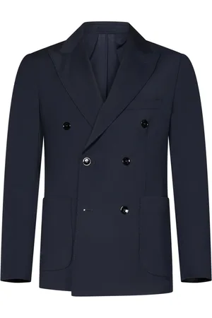 MICHAEL COAL Jassen, Heren, Blauw, L, Wol, Blauwe Dubbelrijige Wollen Jas