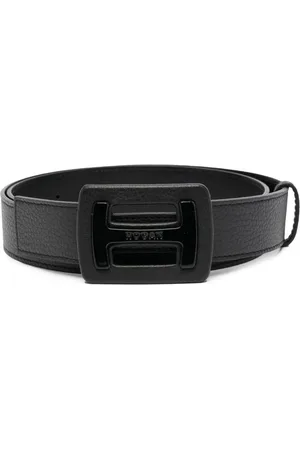 Hogan Accessoires, Dames, Zwart, 95 CM, Leer, Zwarte leren riem met logo gesp
