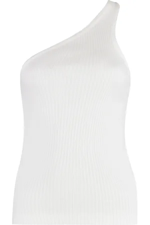 AGOLDE Tops, Dames, Wit, M, Katoen, Geribbelde One-shoulder Top